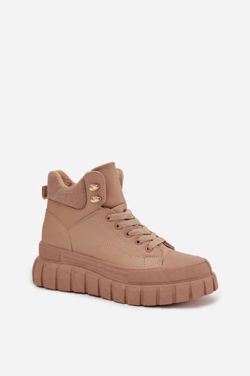 Sieviešu siltināti Sieviešu puszābaki apavi ar platformu brūnas krāsas Carenna