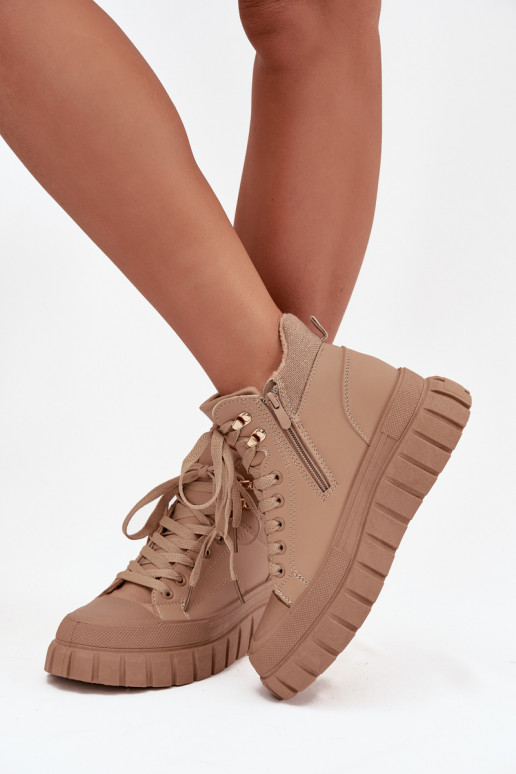 Sieviešu siltināti Sieviešu puszābaki apavi ar platformu brūnas krāsas Carenna