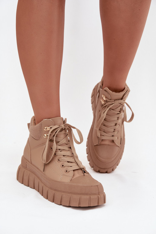 Sieviešu siltināti Sieviešu puszābaki apavi ar platformu brūnas krāsas Carenna