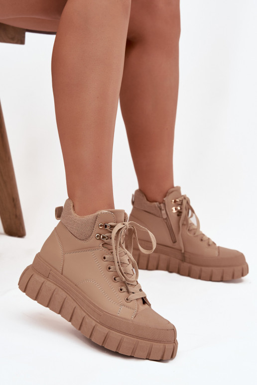 Sieviešu siltināti Sieviešu puszābaki apavi ar platformu brūnas krāsas Carenna