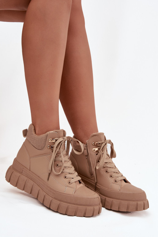 Sieviešu siltināti Sieviešu puszābaki apavi ar platformu brūnas krāsas Carenna