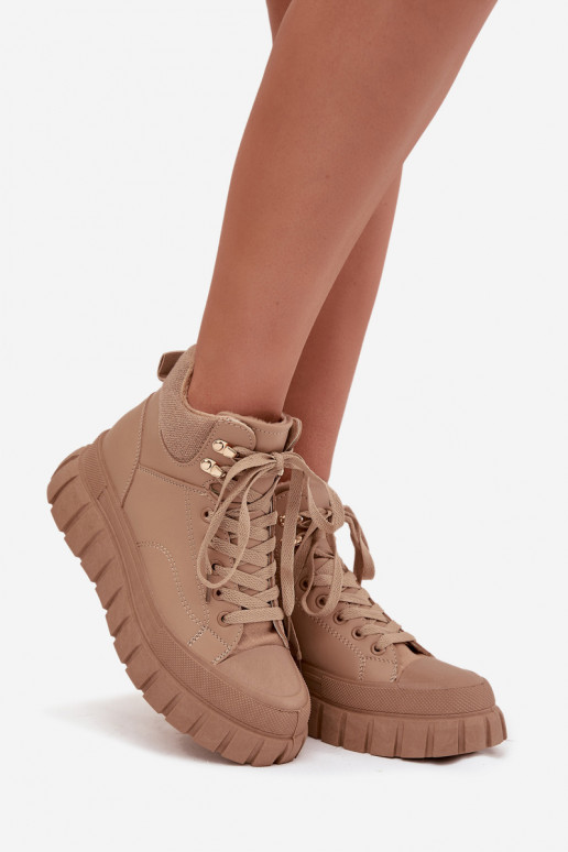 Sieviešu siltināti Sieviešu puszābaki apavi ar platformu brūnas krāsas Carenna