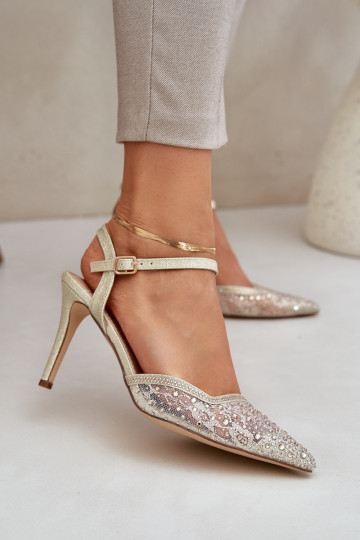 Dekorētas augstpapēžu kurpes Apavi ar spicu purngalu Zelta krāsas Ieslēgtsnadra