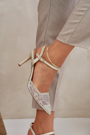 Dekorētas augstpapēžu kurpes Apavi ar spicu purngalu Zelta krāsas Ieslēgtsnadra 2