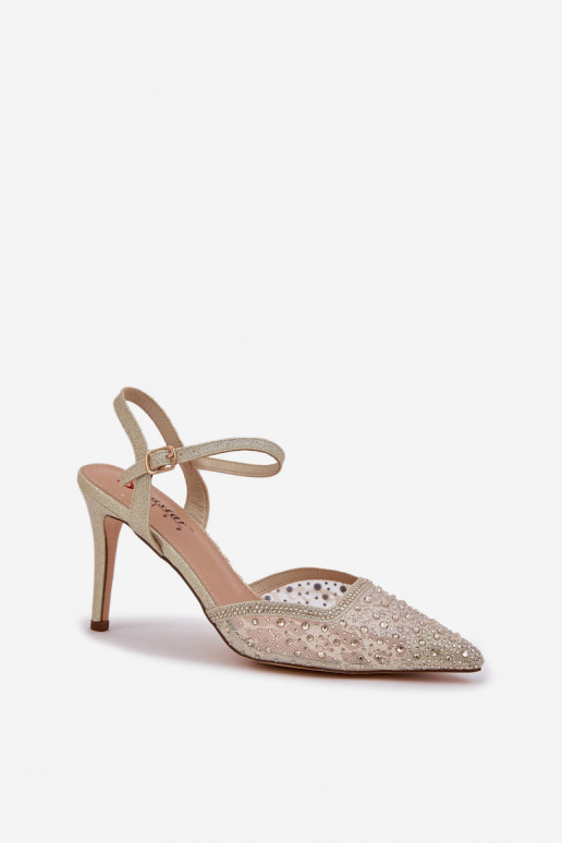 Dekorētas augstpapēžu kurpes Apavi ar spicu purngalu Zelta krāsas Ieslēgtsnadra