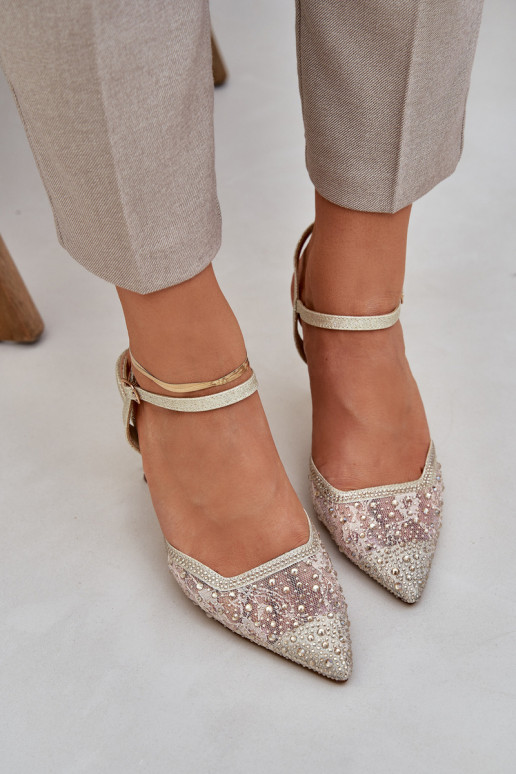 Dekorētas augstpapēžu kurpes Apavi ar spicu purngalu Zelta krāsas Ieslēgtsnadra