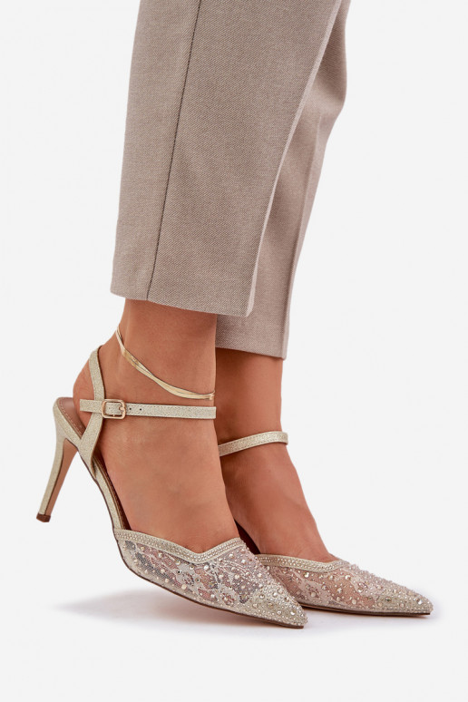 Dekorētas augstpapēžu kurpes Apavi ar spicu purngalu Zelta krāsas Ieslēgtsnadra