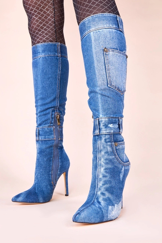 Džinsu ilgaaulie kurpes uz papēža ar...