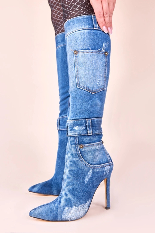 Džinsu ilgaaulie kurpes uz papēža ar...