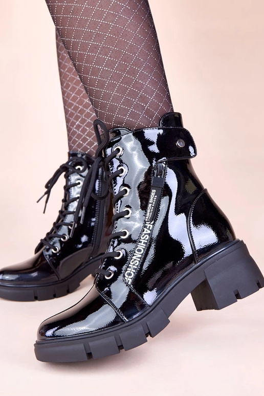 Melnas lakots masīvs zābaki ar...