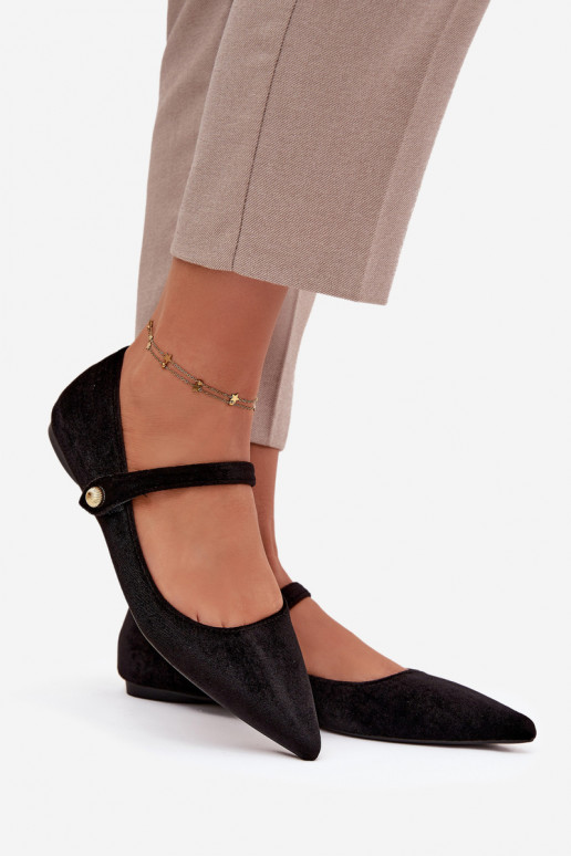 Aksamitne Balerīnas ar siksniņām I Zelta krāsasm Detalem melnas krāsas Gisanne