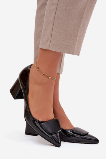 Laque Kurpes ar papēdi ar ornamentiem melnas krāsas Isoline 2