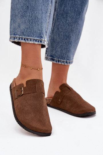Sieviešu slip-on klumpes ar platformu un sprādzēm, brūnā krāsā Selio 2