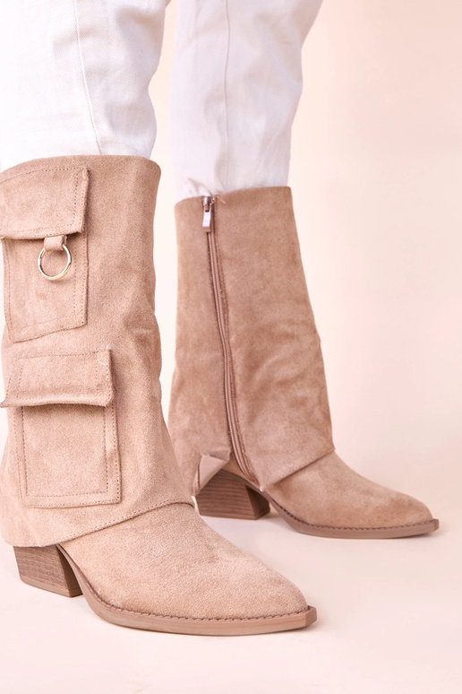 Smilšu krāsas zābaki uz papēža ar...