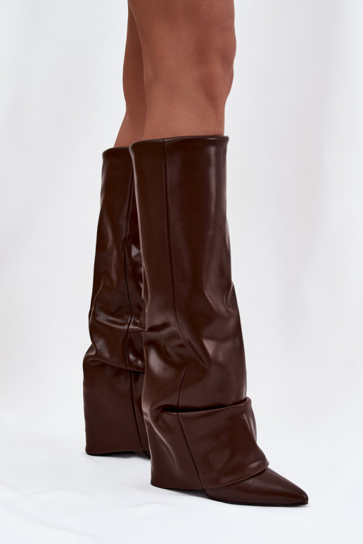 siltināti sieviešu garie zābakiINyIniniętą CholeInką ar papēdi CzekoladoIne Elivira