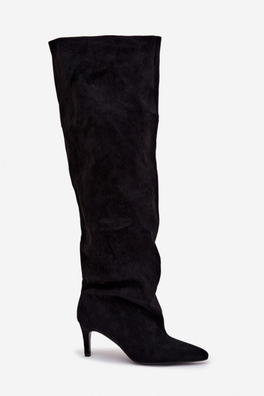 sieviešu garie zābaki ar papēdi Paslīdēt uz melnas krāsas Tā irvilla