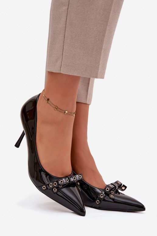 Laque augstpapēžu kurpes ar bantītēm melnas krāsas Janisse