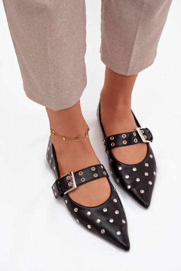 Balerīnas ar kniedēm I ar sprādzēm Eko Āda melnas krāsas Arlenne