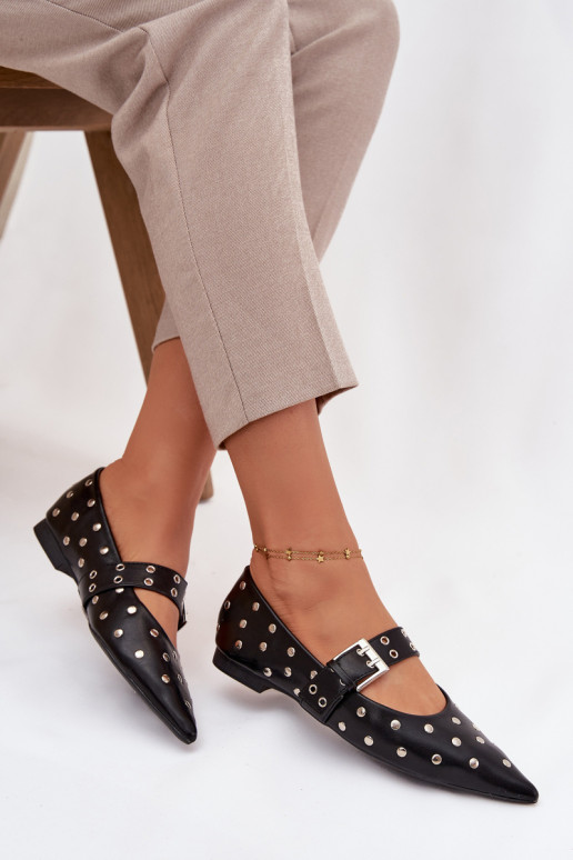 Balerīnas ar kniedēm I ar sprādzēm Eko Āda melnas krāsas Arlenne