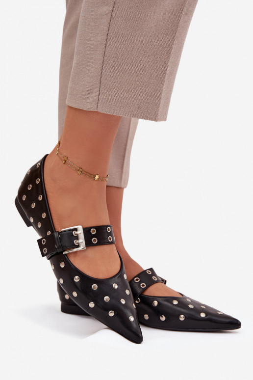 Balerīnas ar kniedēm I ar sprādzēm Eko Āda melnas krāsas Arlenne