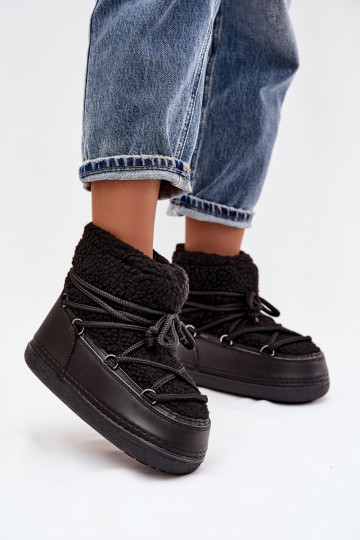 sniega apavi Sieviešu ar kažokādu Typu Baranek šņorējami melnas krāsas Belira 2