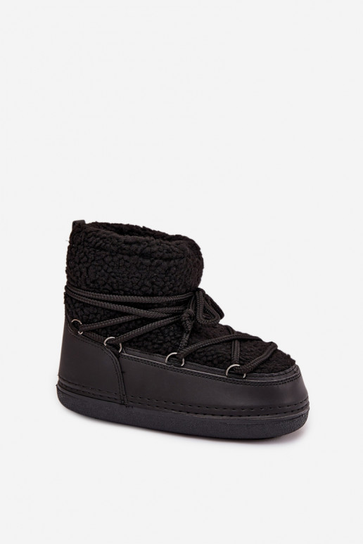 sniega apavi Sieviešu ar kažokādu Typu Baranek šņorējami melnas krāsas Belira