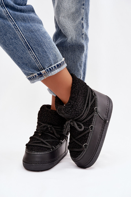 sniega apavi Sieviešu ar kažokādu Typu Baranek šņorējami melnas krāsas Belira