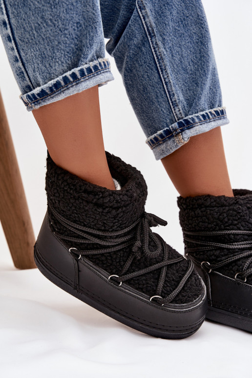 sniega apavi Sieviešu ar kažokādu Typu Baranek šņorējami melnas krāsas Belira