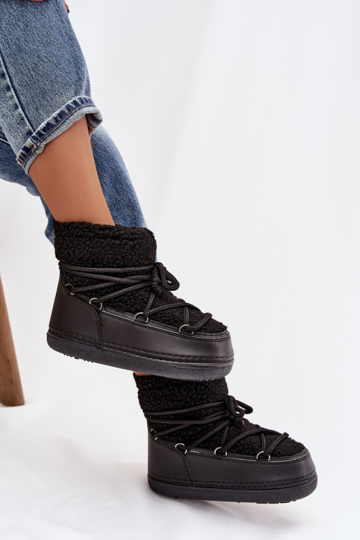 sniega apavi Sieviešu ar kažokādu Typu Baranek šņorējami melnas krāsas Belira