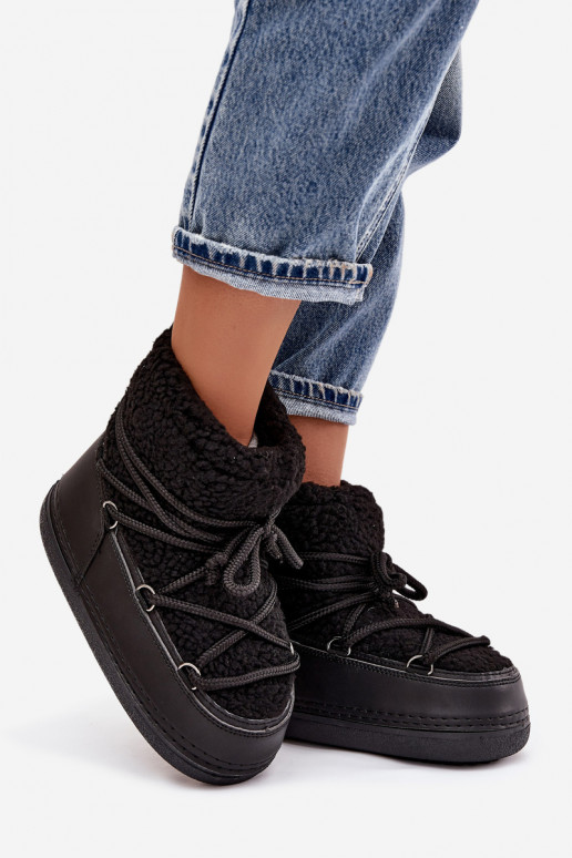 sniega apavi Sieviešu ar kažokādu Typu Baranek šņorējami melnas krāsas Belira