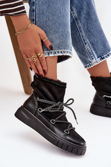 sniega apavi Sieviešu ar stilīgām detaļām melnas krāsas Isalisse