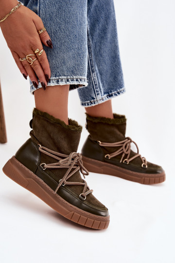 sniega apavi Sieviešu ar stilīgām detaļām haki krāsas Isalisse