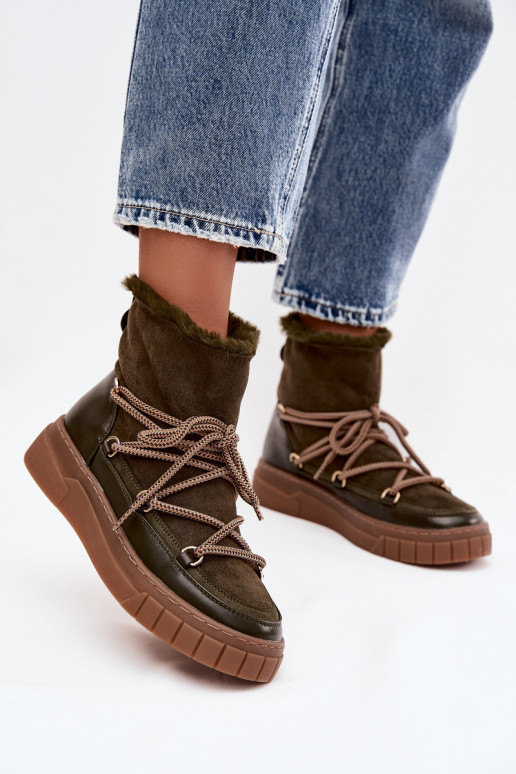 sniega apavi Sieviešu ar stilīgām detaļām haki krāsas Isalisse