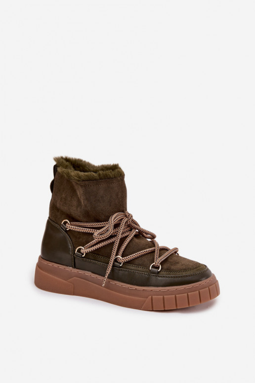 sniega apavi Sieviešu ar stilīgām detaļām haki krāsas Isalisse