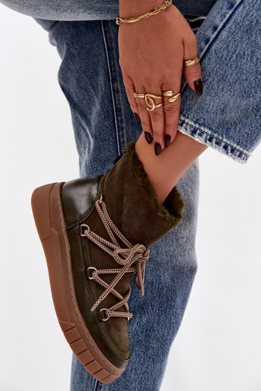 sniega apavi Sieviešu ar stilīgām detaļām haki krāsas Isalisse