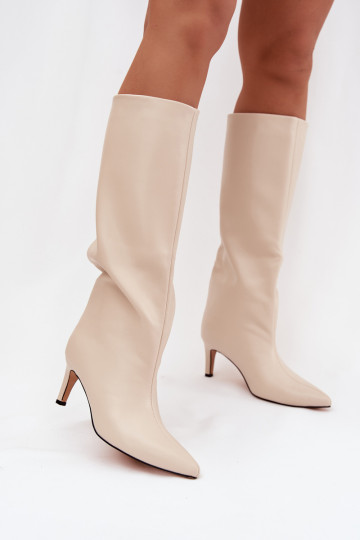 sieviešu garie zābaki Paslīdēt uz siltināti ar papēdi Ziloņkaula krāsas Olivienne