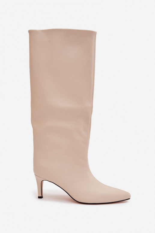 sieviešu garie zābaki Paslīdēt uz siltināti ar papēdi Ziloņkaula krāsas Olivienne