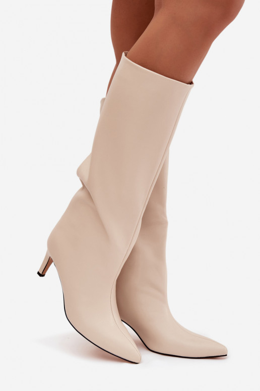 sieviešu garie zābaki Paslīdēt uz siltināti ar papēdi Ziloņkaula krāsas Olivienne