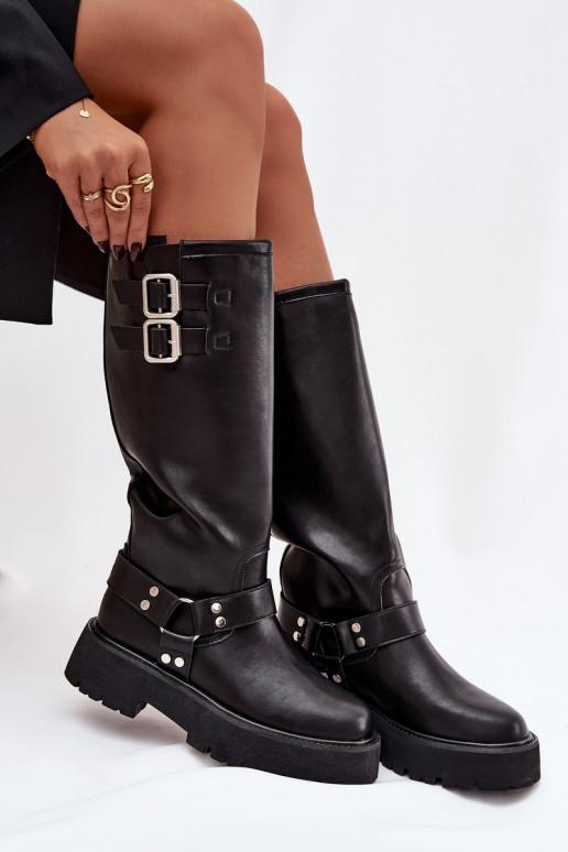 Āda sieviešu garie zābaki ar sprādzēm siltināti Big Star OO274A180 melnas krāsas