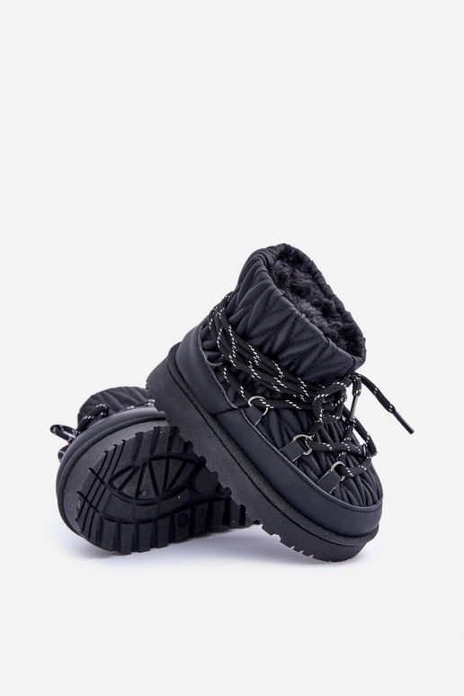 Melni siltināti bērnu sniega zābaki ar kažokādu iekšpusē