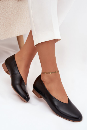 Sieviešu balerīnas no mākslīgās ādas ar platām papēžiem, melnā krāsā Olyssia