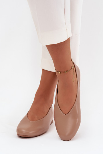 Sieviešu balerīnas no mākslīgās ādas ar platām papēžiem, smilšu krāsā Olyssia