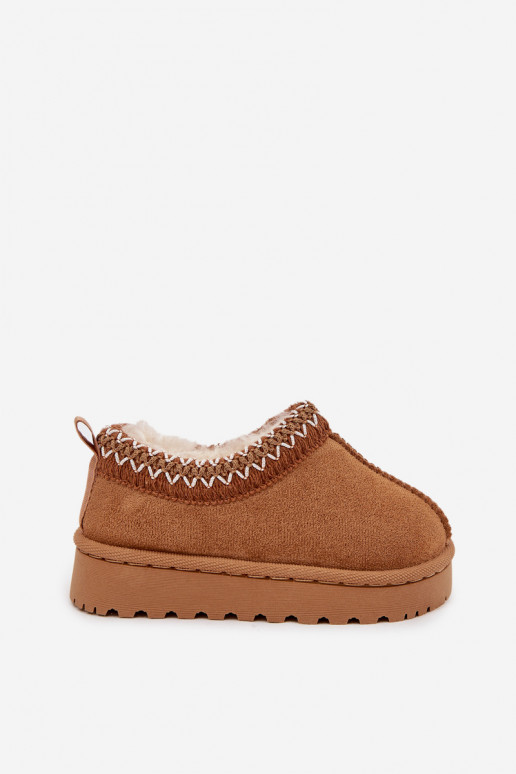 Bērnu sniega zābaki ar izšuvumu Prina, brūnā krāsā