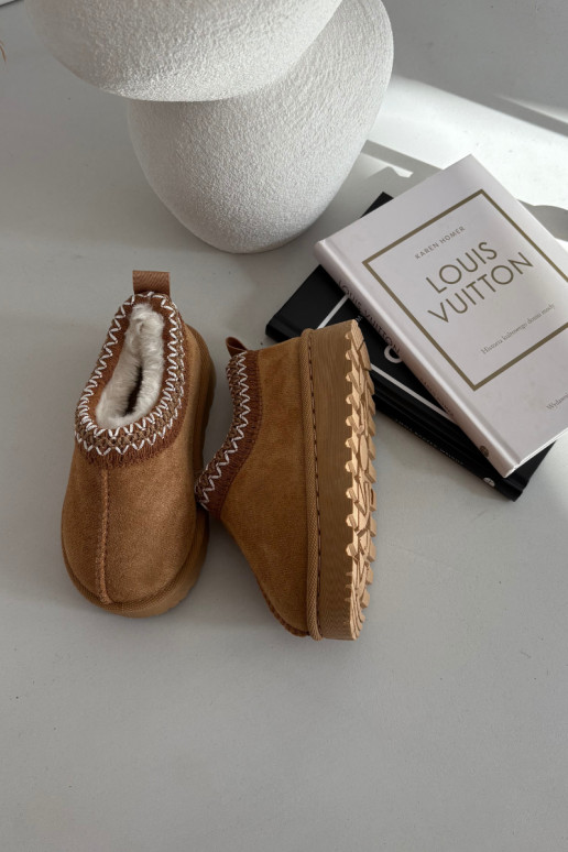 Bērnu sniega zābaki ar izšuvumu Prina, brūnā krāsā