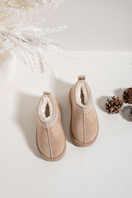 Bērnu sniega zābaki ar izšuvumu Prina, smilšu krāsā