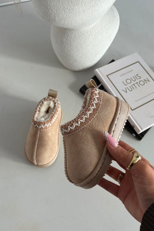 Bērnu sniega zābaki ar izšuvumu Prina, smilšu krāsā