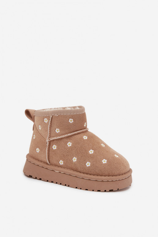 Bērnu sniega zābaki ar puķu motīviem Gracina smilšu krāsā