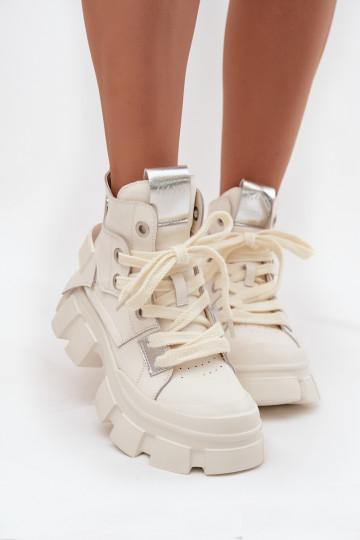 Ādas siltināti sporta stila zābaciņi GOE SS2N4055 baltā krāsā 2