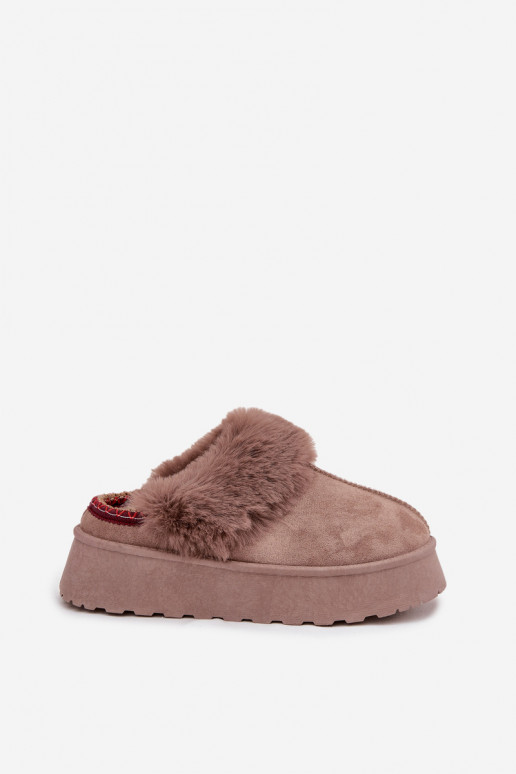 Sieviešu sniega zābaki ar platformu un kažokādu ar izšuvumu smilšu krāsā Querina