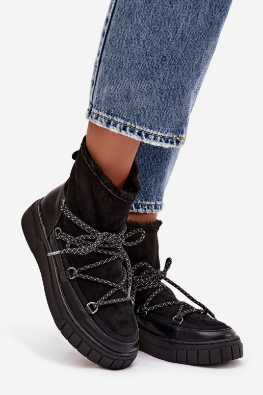 Melna krāsa sieviešu sniega zābaki ar stilīgām detaļām Isalisse